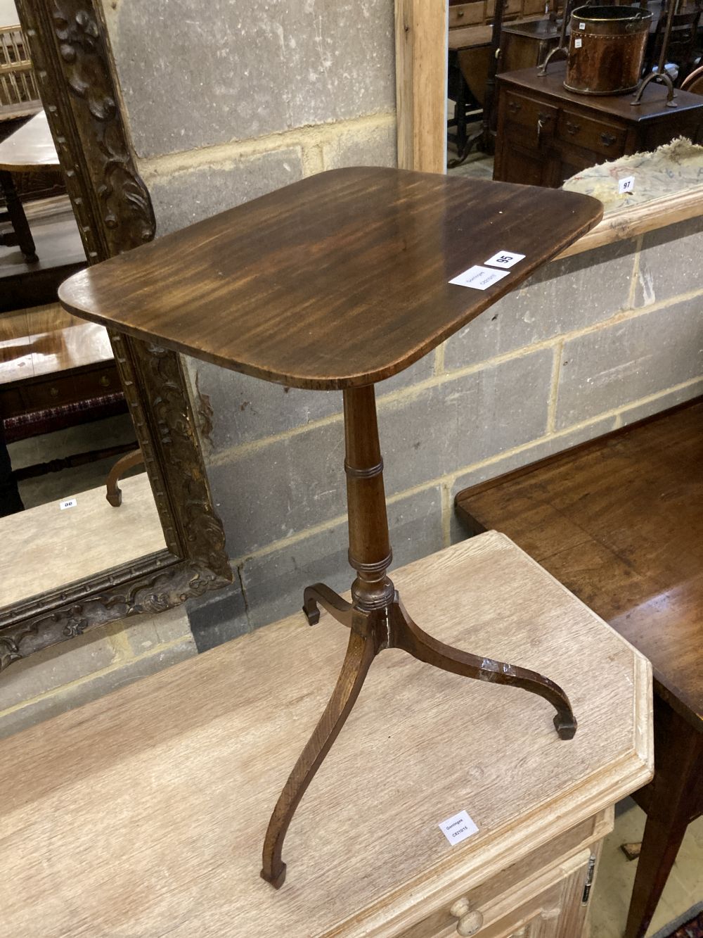 A Regency mahogany tripod wine table, width 44cm depth 34cm height 70cm